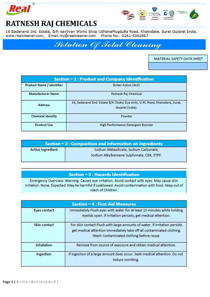 Britec Action Alk MSDS Report