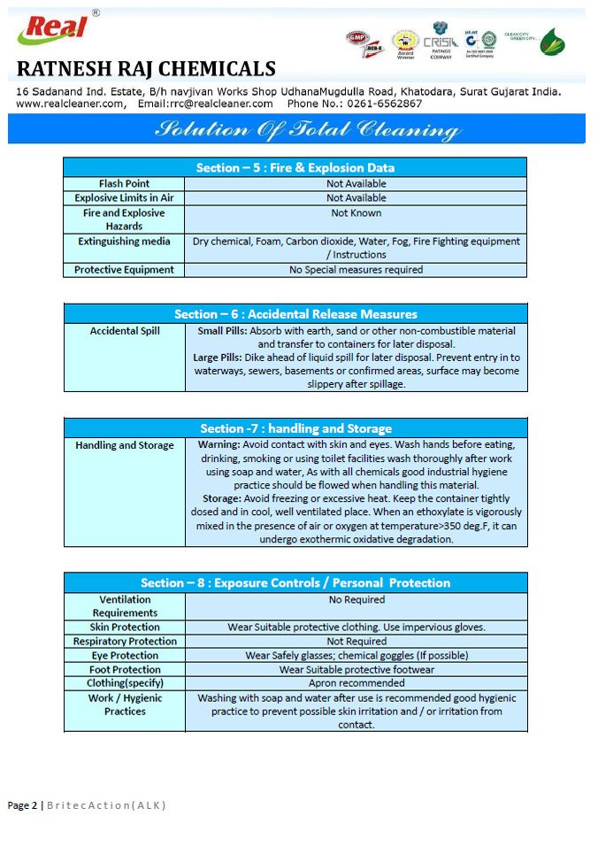 Britec Action Alk MSDS Report