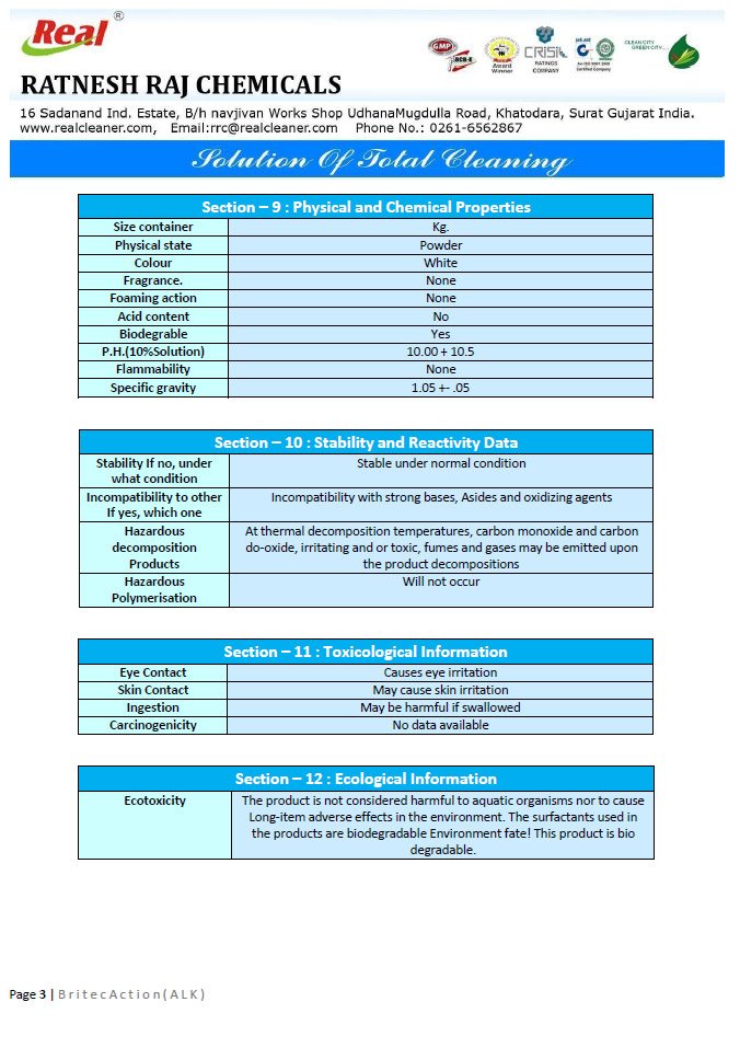 Britec Action Alk MSDS Report