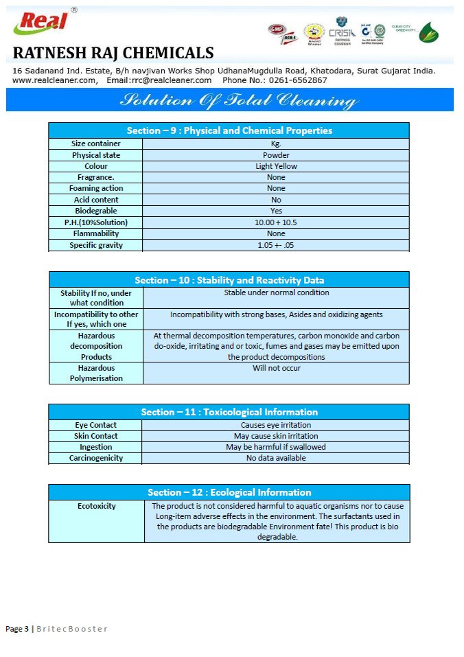 Britec Booster MSDS Report