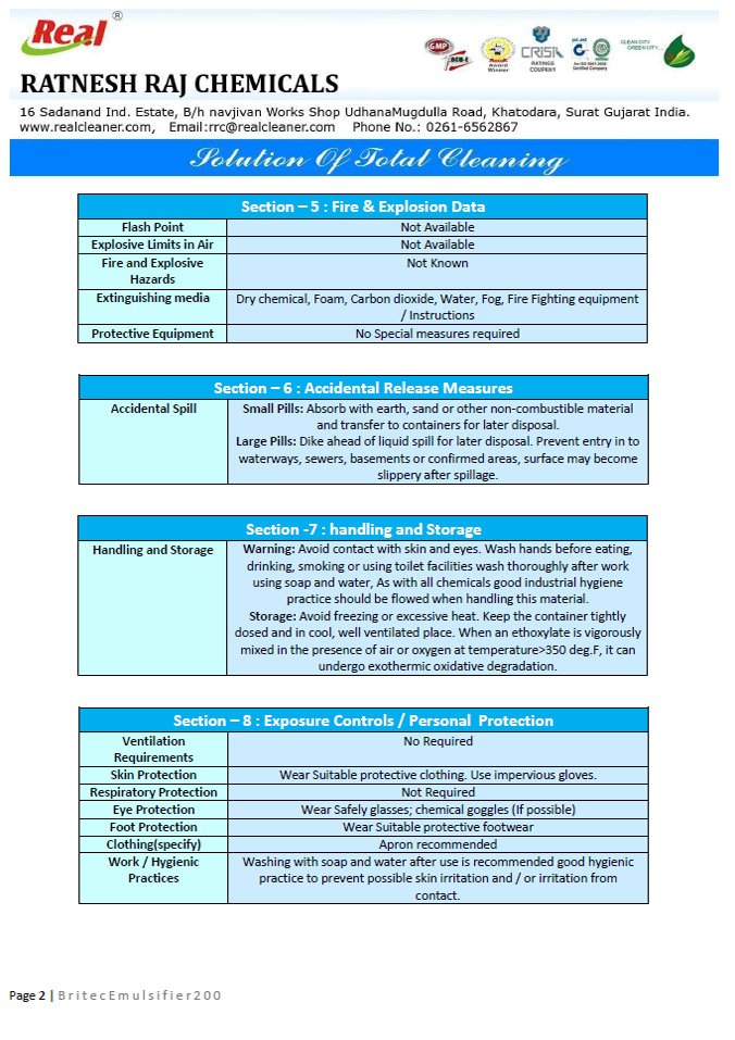 Britec Emulsifier MSDS Report