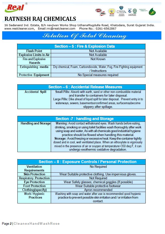 Cleanex Hand Wash Rose MSDS Report