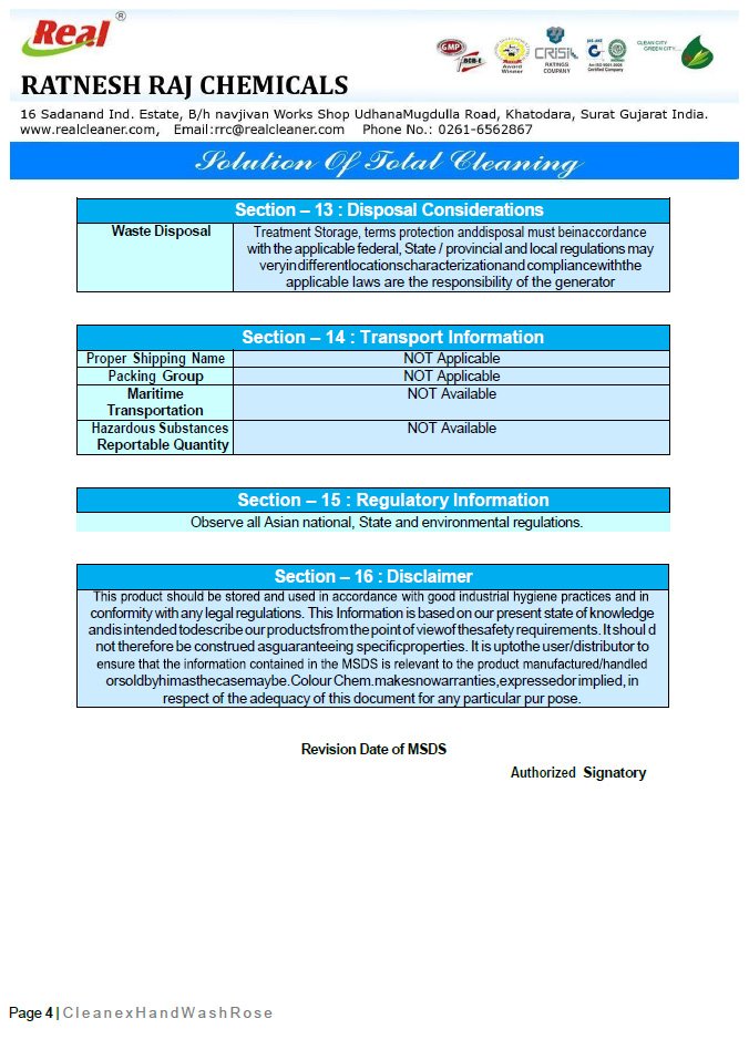 Cleanex Hand Wash Rose MSDS Report